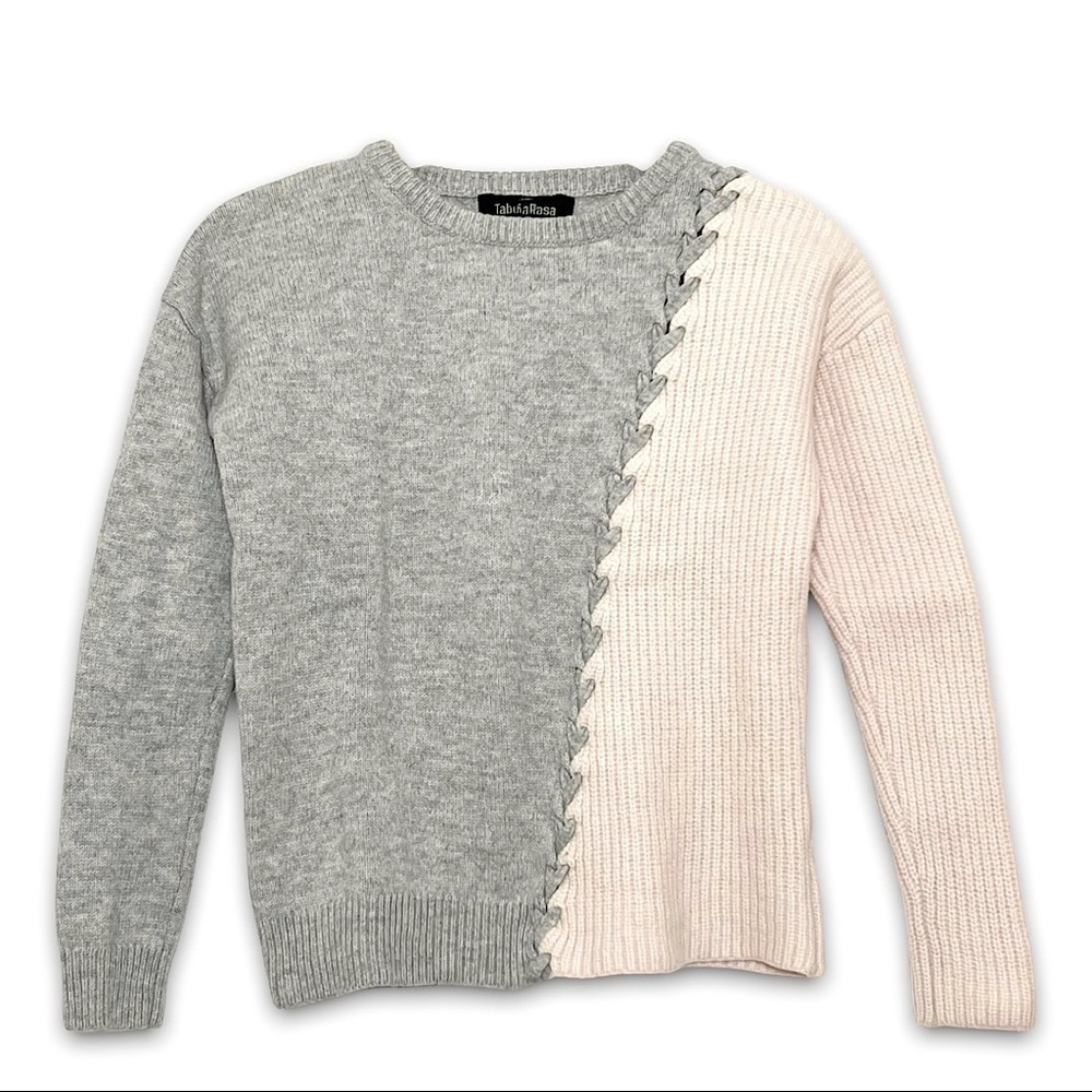 TABULA RASA Wool Sweater Asymmetric Laced Ribbed Knit Colorblock Fall Pullover S - Picture 3 of 6